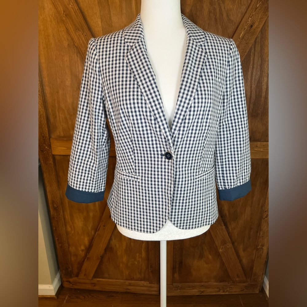 The Limited Ladies Navy‎ Gingham Blazer Size Small